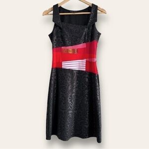 Myco Anna Patchwork Dress Square Neck Fit and Flare Black and Red Made in Canada